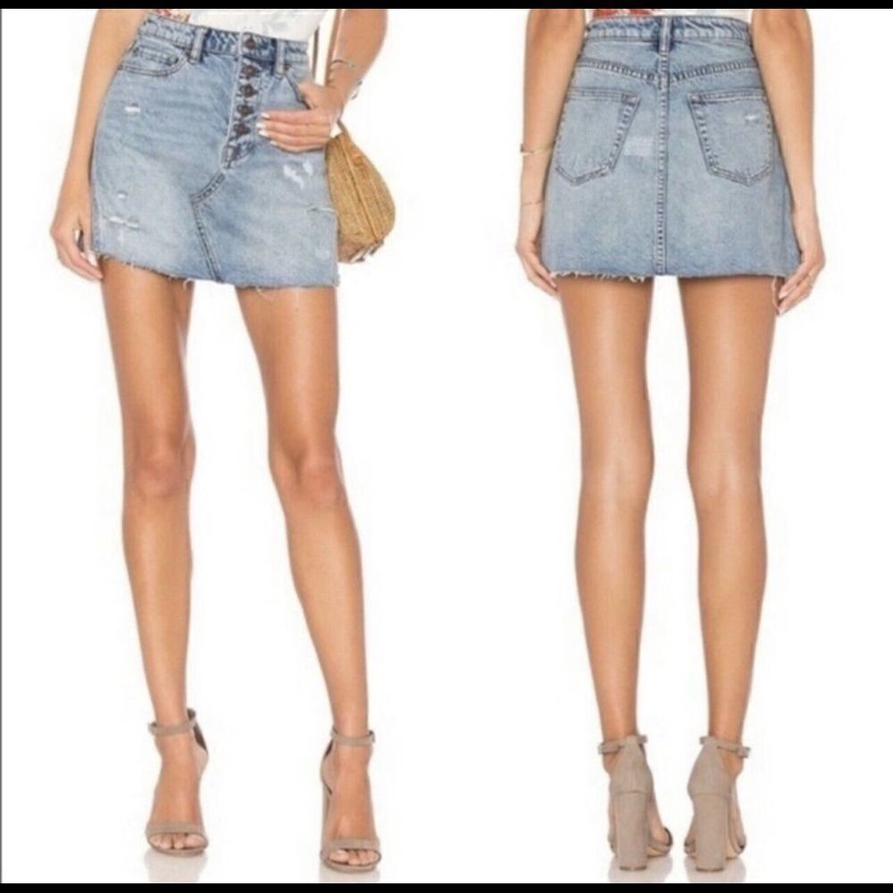 We the Free Breezy skirt blue denim button fly mini‎
